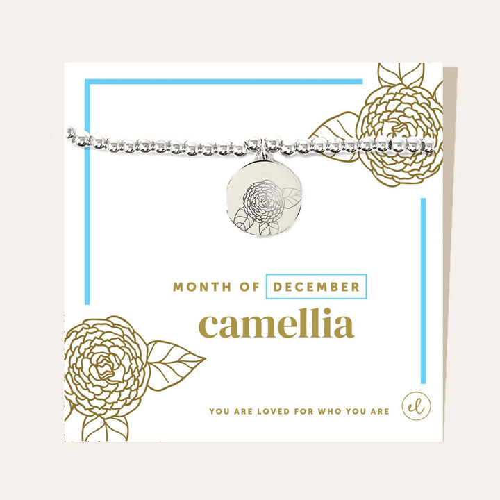 Silver Birth Flower Charm Bracelet | Camellia/December