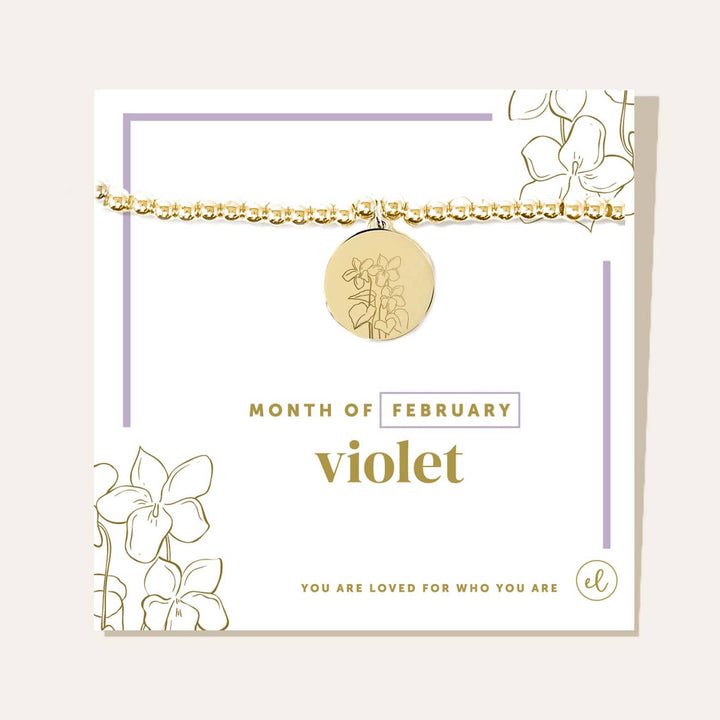 Gold Birth Flower Charm Bracelet | Violet/February