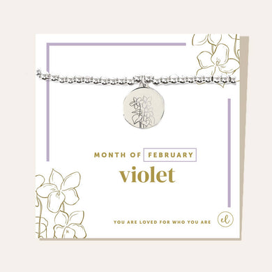 Silver Birth Flower Charm Bracelet | Violet/February