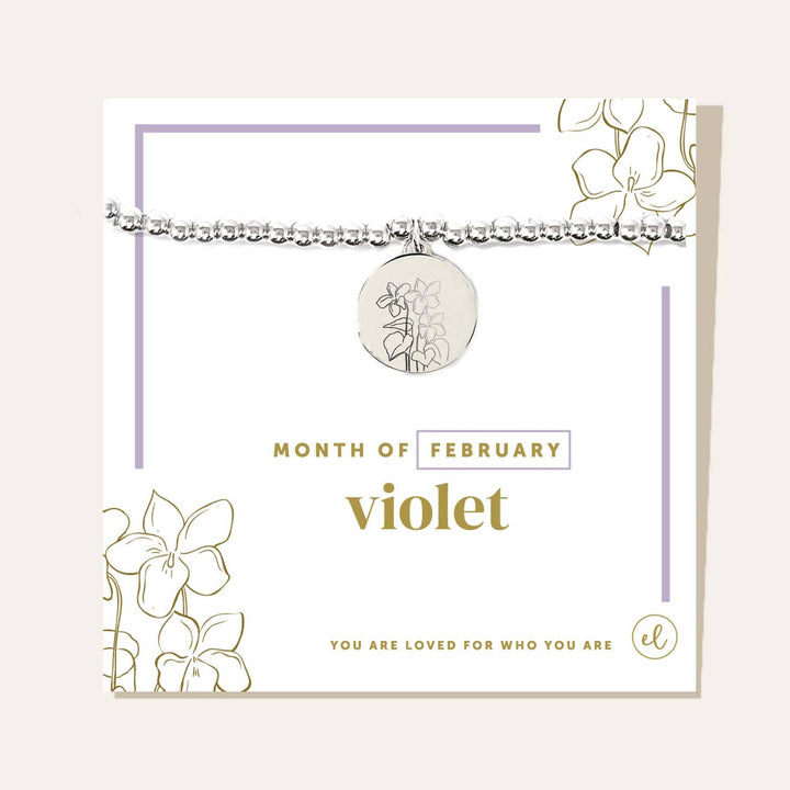 Silver Birth Flower Charm Bracelet | Violet/February