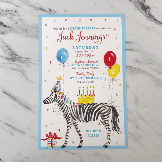Birthday Zebra Invitation