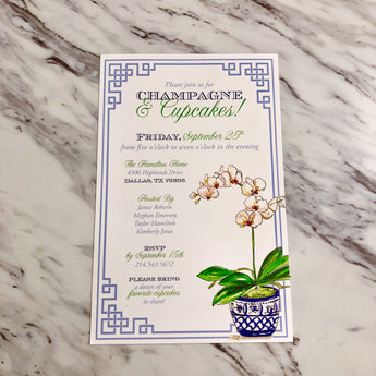 Blue Potted Orchid Invitation