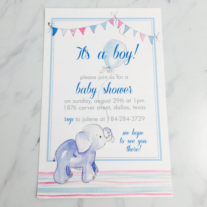 Blue Elephant Invitation