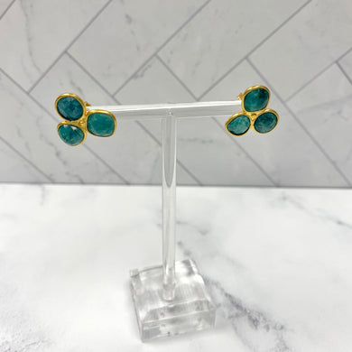 Emerald Three Gemstone Stud Earrings