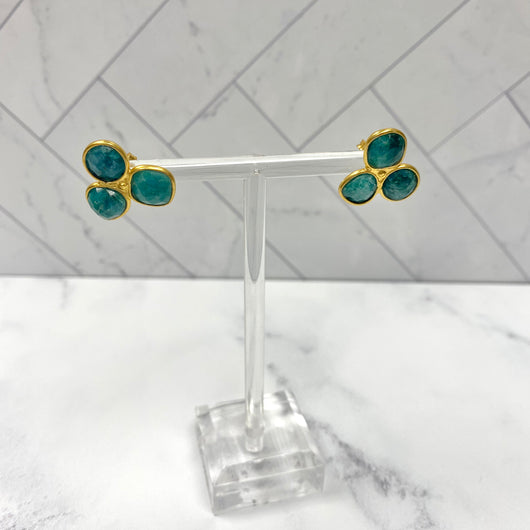 Emerald Three Gemstone Stud Earrings