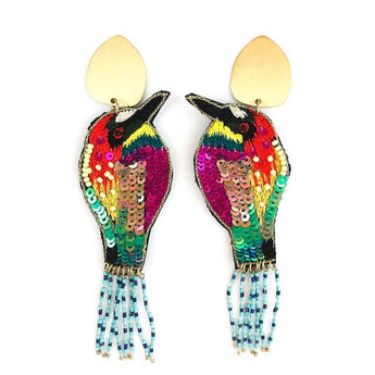 Rainbow Sequin Bird Earrings