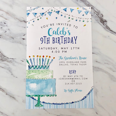 Blue Birthday Cake Invitation