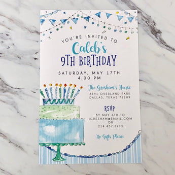 Blue Birthday Cake Invitation